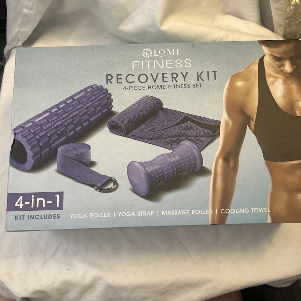 Lomi Fitness Recovery Kit 4-Piece Home Fitness Set Purple YOGA roller strap cool